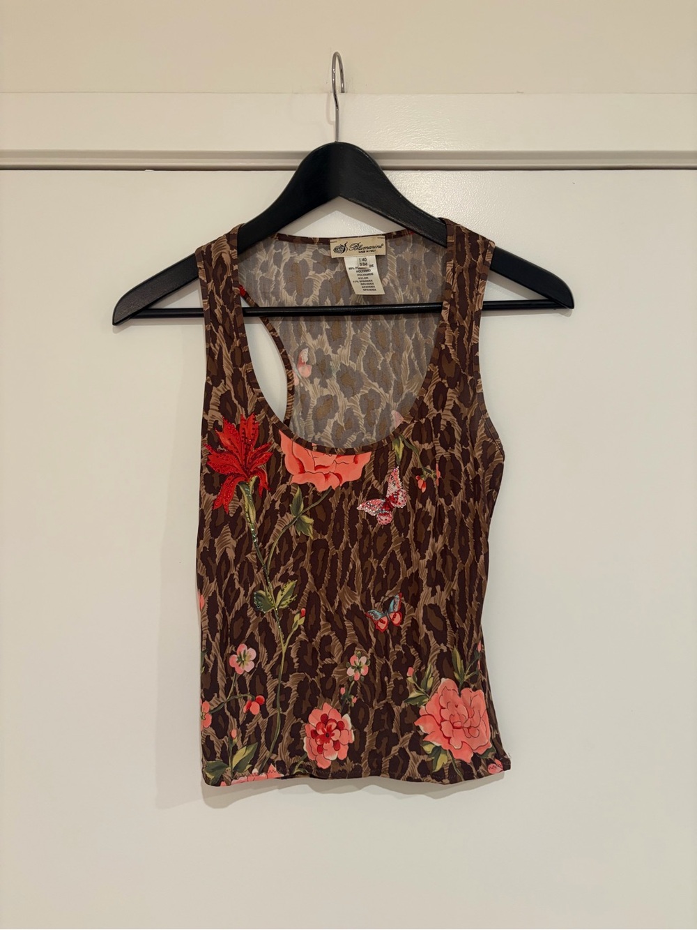 Blumarine Brown Tank with Coral Floral Print